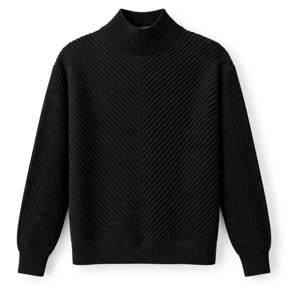 Marine Layer Black Ribbed Mock Neck Chevron Knit Sweater S - Picture 2 of 12